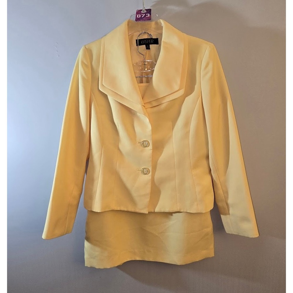 Kasper Women Skirt Suit Set Yellow Pastel Career Professional Office Wear Sz 10